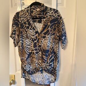 Animal Print Button-Up Blouse